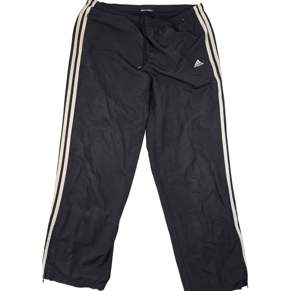Adidas Vintage Track Pants Black White 3 Stripe Windbreaker Joggers Mens Large